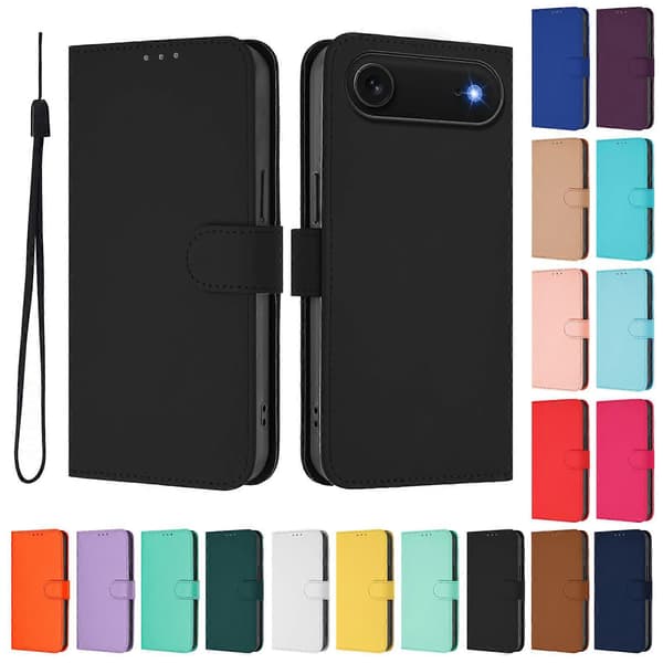 Kompatibel med iPhone 17 Air Case Solid Farge Lommebok Lær Telefondeksel Med Stropp