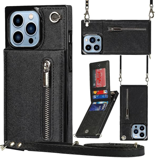 Crossbody lynlås telefonetui til iPhone 13 Pro Max sort