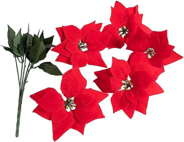 Kunstige blomster til julepynt, julestjerne (rød, 4-pak)