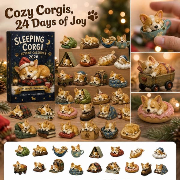 Sovende Corgi julekalender jule-nedtællingskalender vedhæng til julefest og julegave