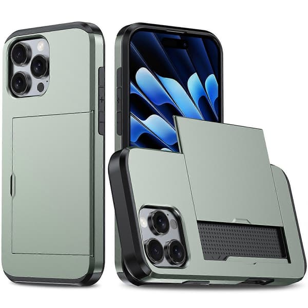 För iPhone 16 Pro Fodral Dold Korthållare TPU + PC Telefonfodral - Armégrön