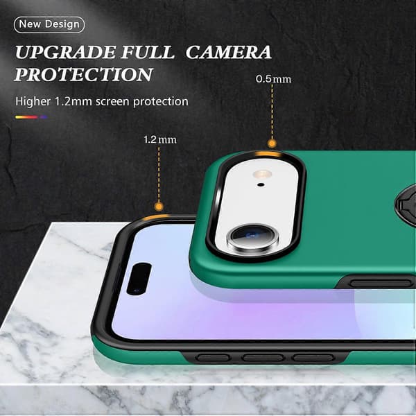 Til iPhone 17 Air Cover PC+TPU Telefoncover med drejelig ringholder - Sortgrøn