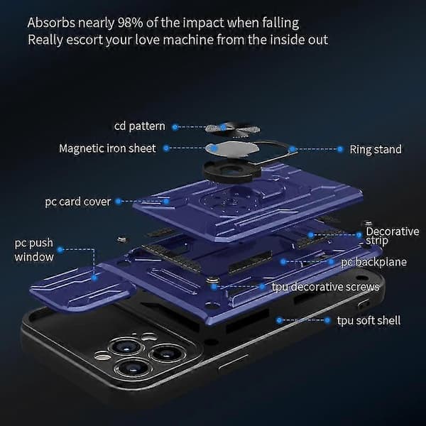 Iphone 13 Pro Sliding Camshield -korttipuhelinkotelo (valkoinen)