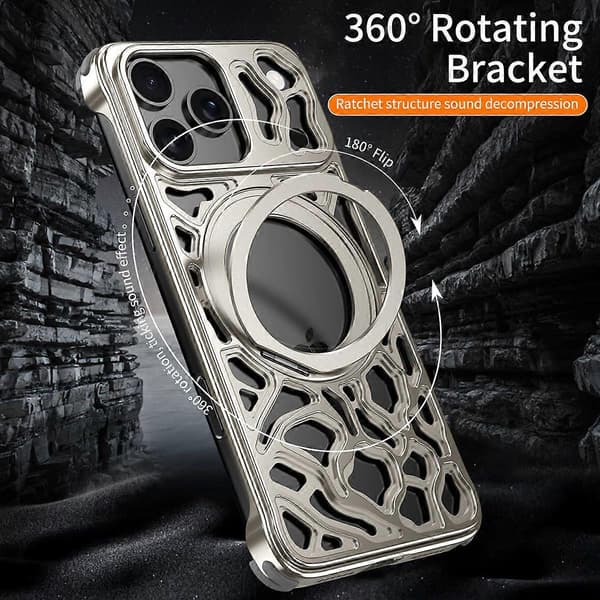 För iPhone 17 Pro Bumperfodral Legering Metall Ramlöst Bakstycke med Magnetiskt Stöd