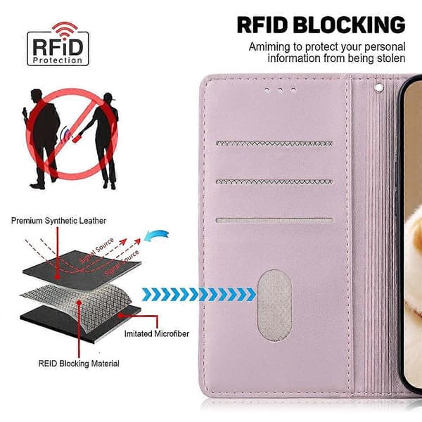 Compatible For iPhone 17 Air Case RFID Kitten Pattern TPU + PU Leather Phone Cover With Wrist Strap