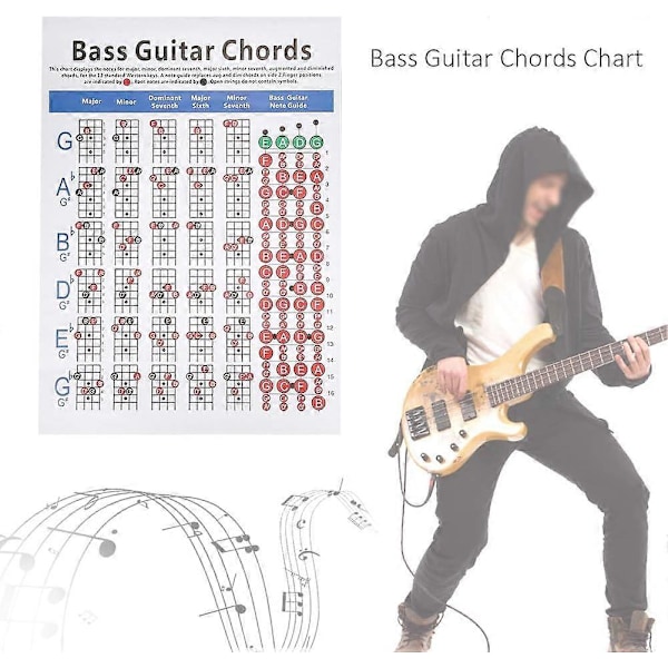 41*57cm Basgitarr Ackordstabell för Nybörjare, Konstpapper 4-strängad Greppguide för Musikklassrum och Övning