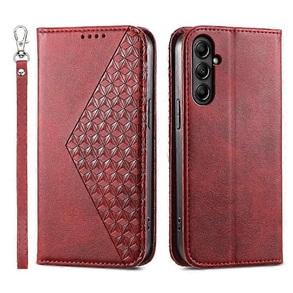 För Samsung Galaxy A25 Cubic Grid Kalvstruktur Magnetiskt Läderfodral