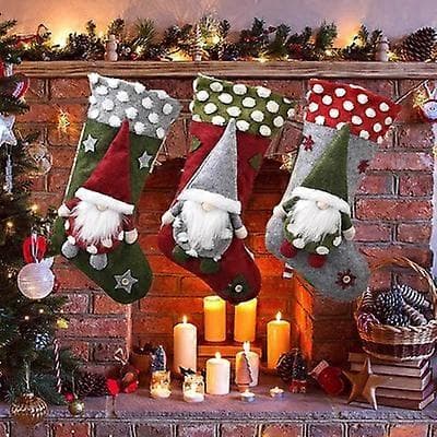 ROGENA Julestrømper Nisse Julestrømper Sæt med 3 Julepynt Strømper Jul 3-pak