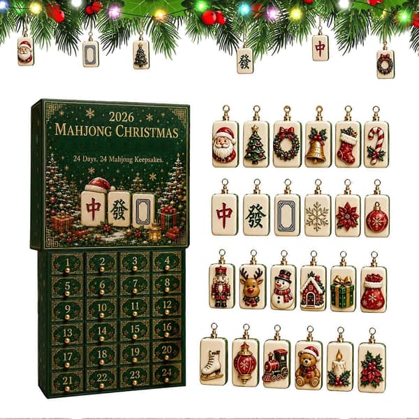 Jule-nedtællingskalender 2D flad akryl Mahjong-tema julepynt 24 dages jule-nedtællingskalender