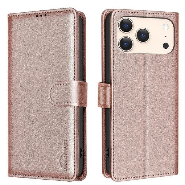 Litchi tekstur RFID tyverisikret læder telefoncover (guld, til iPhone 17 Pro Max)