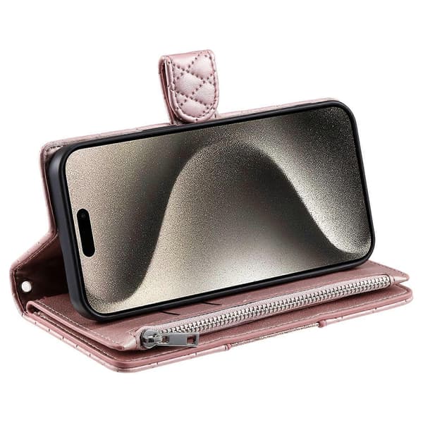 Til iPhone 17 Air-deksel Glidelåslomme Glitrende Skinntelefondeksel med Håndleddsstropp