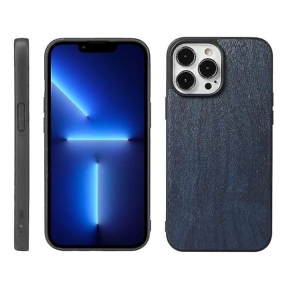 Til iPhone 13 Pro Max telefoncover i PU-læder med træstruktur (sort)