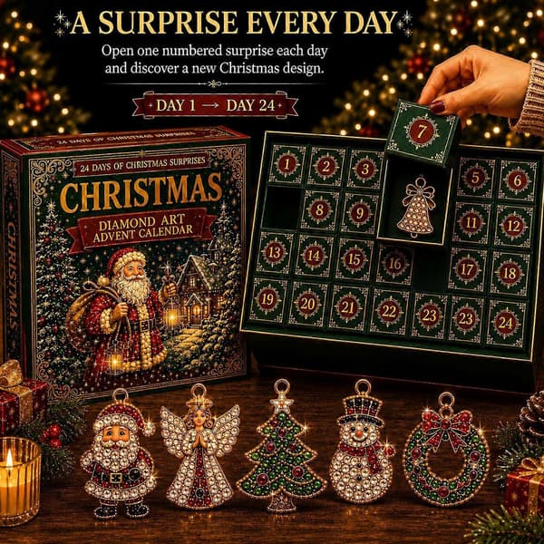 2026 Julekalender 24-dagers nedtelling 2D diamantkunst akrylpynt juletregave