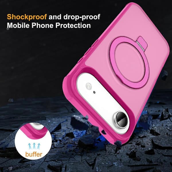 For iPhone 17 Air Case Compatible with MagSafe Ring Holder Stand TPU+PC Phone Cover - Rose