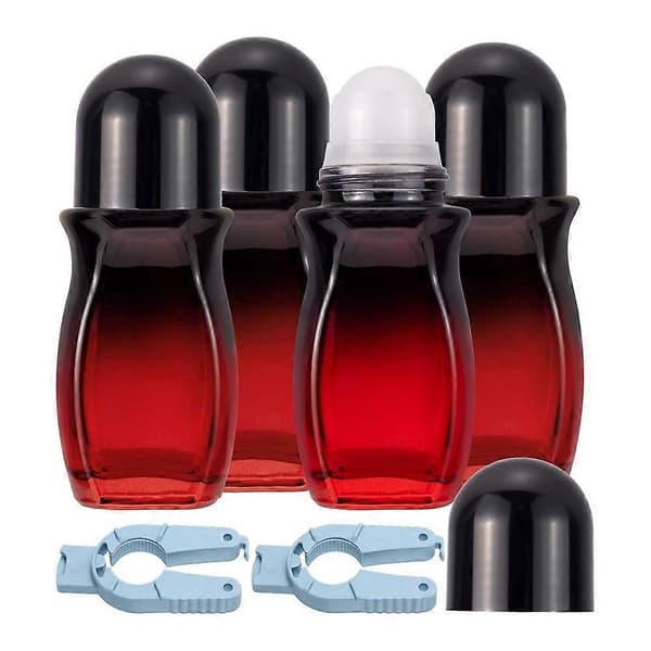 4-pack rullflaskor 50 ml gradient röd glasdeodorantrullflaska och öppnare parfymrullflaskor svart