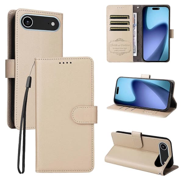 Kompatibel til iPhone 17 Air Cover RFID 3 kortpladser PU Læder Telefoncover Med Håndledsrem