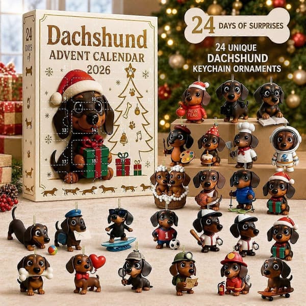 Dachshund jule-adventskalender, 24-dages akryl-vedhæng blind box-gave til julepynt og samling