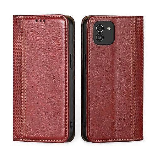 För Samsung Galaxy A03 166mm Grid Texture Magnetiskt Flip Läderfodral