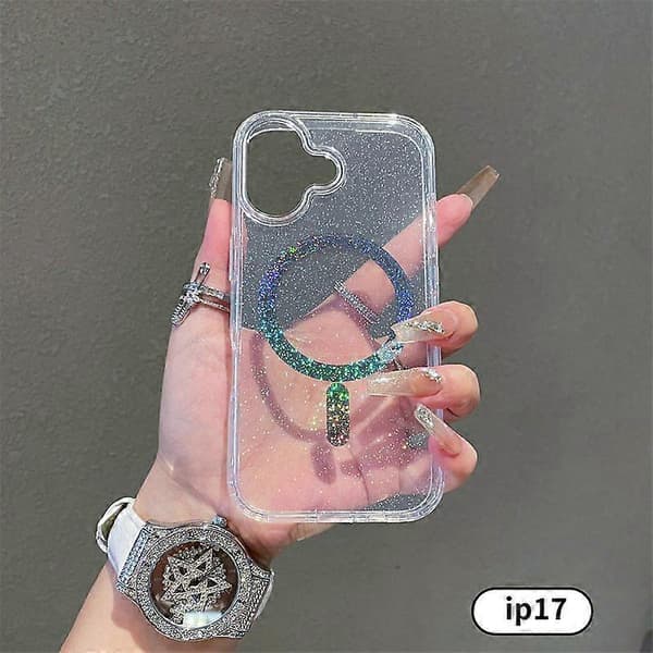 Holografisk Glitter MagSafe iPhone-deksel til iPhone 17 - Klart Glitterdeksel med Regnbue Magnetisk Ring