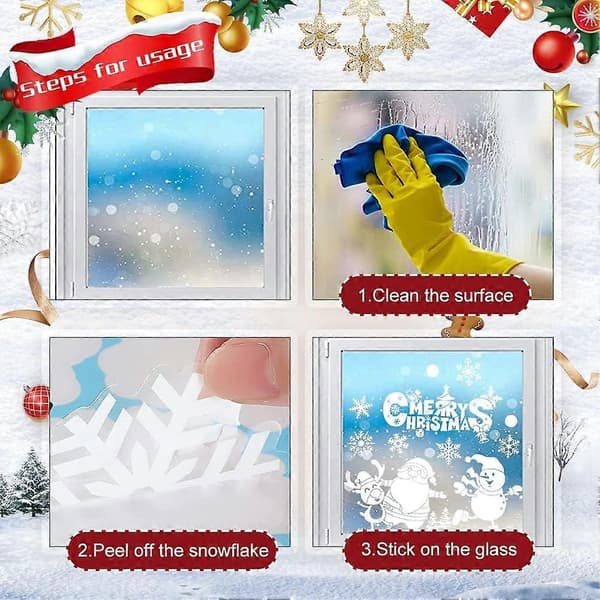 Selvklebende julevindusklistremerker - Rein og snøfnugg (hvit)