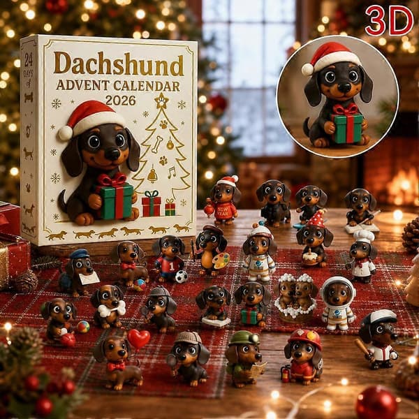 2026 3D Dachshund julekalender festlig nedtelling dekorasjon