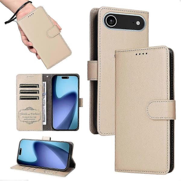 Til iPhone 17 Air Cover RFID-blokerende 3 kortpladser PU-læder telefoncover med håndledsrem