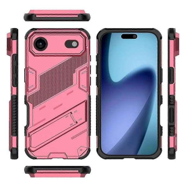 Til iPhone 17 Air-deksel PC TPU Støtsikkert telefondeksel med stativ (rosa, rose)