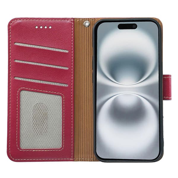 Mobilskal för iPhone 17 med RFID-skydd, plånboksmodell i läder med litchi-struktur, magnetisk stängning