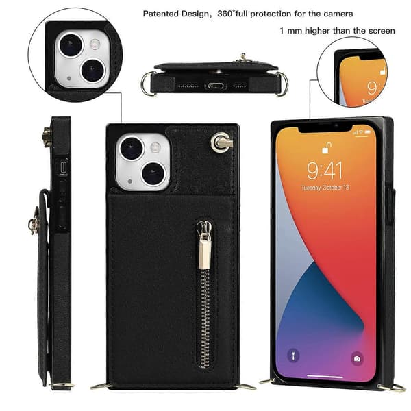 För iPhone 13 mini Cross-body Zipper Square Phone Case med hållare