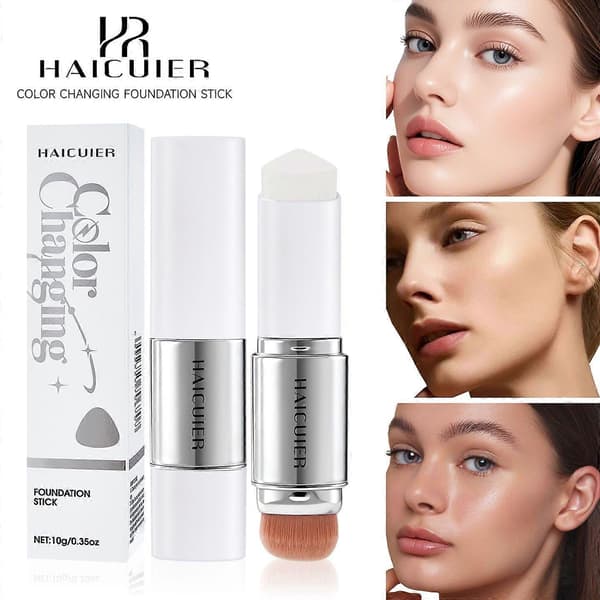 Color Changing Foundation Stick, Double-Sided Full Coverage Foundation with Ultra-Fine Brush, Creates a Lightweight, Long-Lasting and Charming Ma