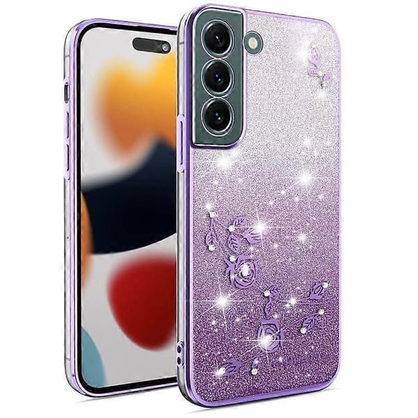 För Samsung Galaxy S22 5G Gradient Glitter Flower All-inclusive Phone Case