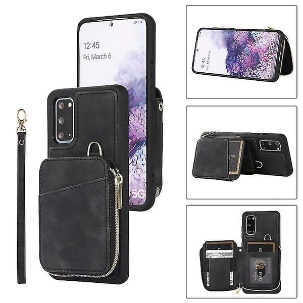 För Samsung Galaxy S20 + Blixtlåskortväska Baksida Telefonfodral