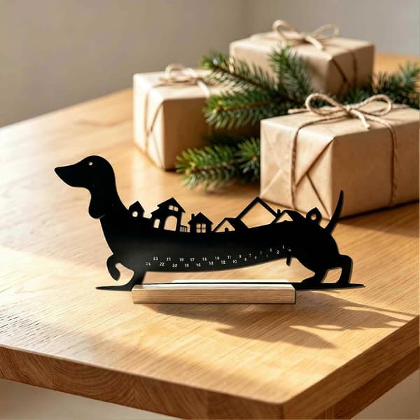 Dachshund-julekalender – Borddekorasjon i metall for nedtelling til jul