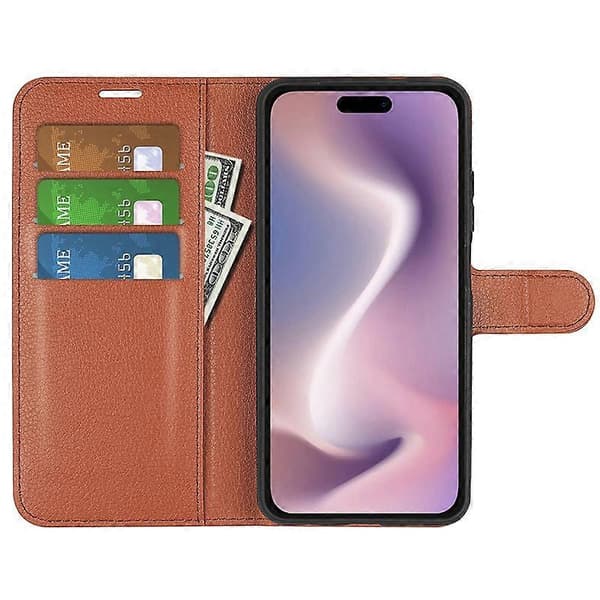 Til iPhone 16 Pung Etui Læder Telefon Etui Litchi Tekstur