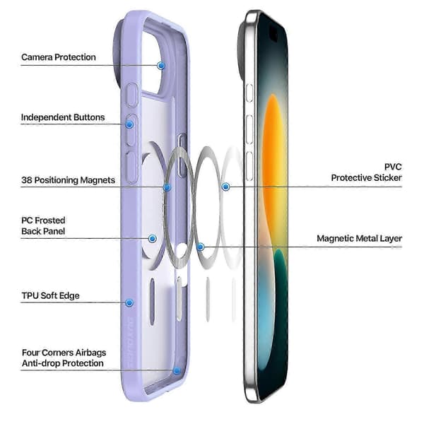 Slankt deksel til iPhone 17 Air Case - Lys lilla PC+TPU beskyttelsesdeksel