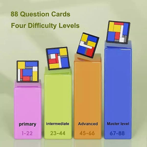 Logic Puzzles and Brain Teasers for Kids and Adults, 88 Challenges, 4 Difficulty Levels, Portable and Educational Thinking Game for Brain Training