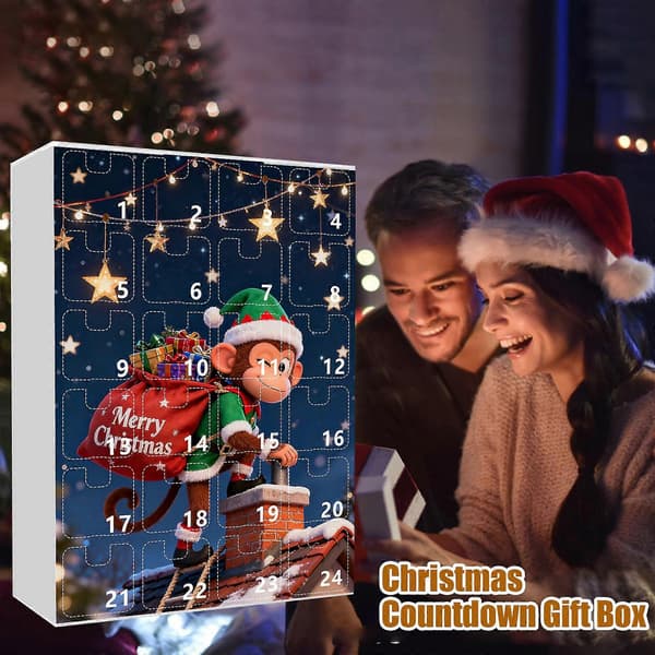 Juleape 24-dagers adventskalender flat akryl miniboks overraskelsesgave