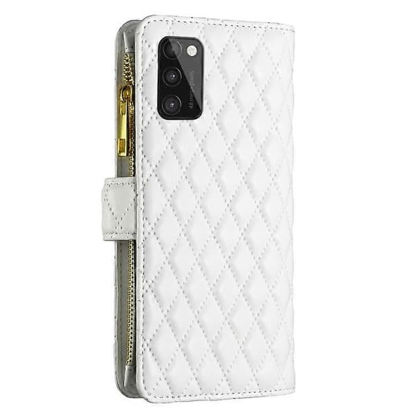 För Samsung Galaxy A41 Diamond Lattice Zipper Wallet Läder Flip Phone Case