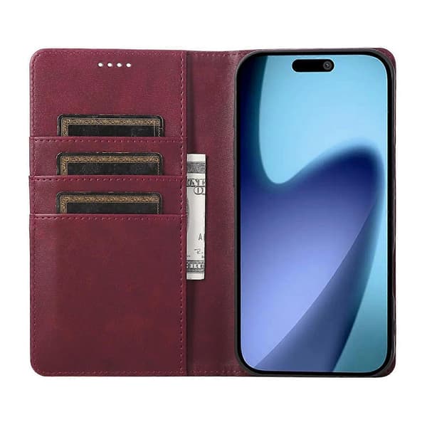 Til iPhone 17 Air-deksel RFID-blokkerende PU-skinntelefonlommebokdeksel - Vinrød