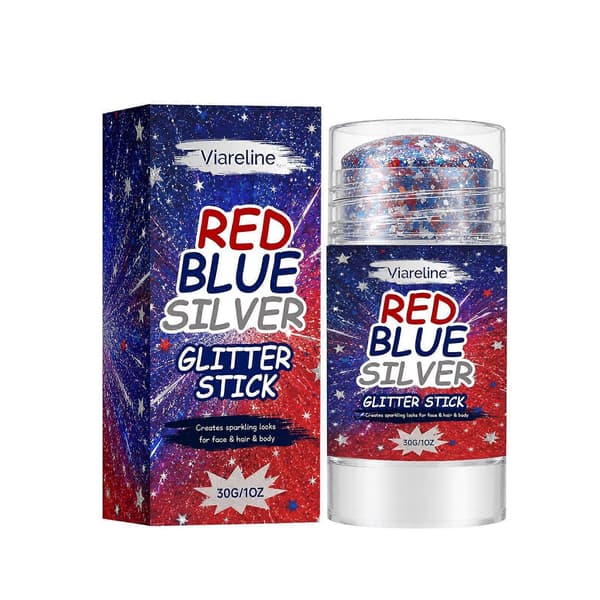 Rødblå sølvfarget kroppsglitterstift, multifunksjonell ansikts-, hår- og kroppsglittermakeup, langvarig glitter, 30 g