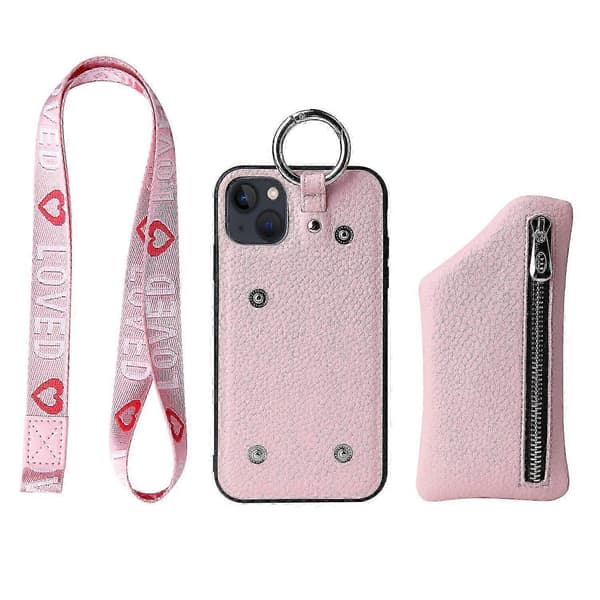 Lompakkokotelo iPhone 13 -kotelo, iPhone 13 -kotelo, vaaleanpunainen