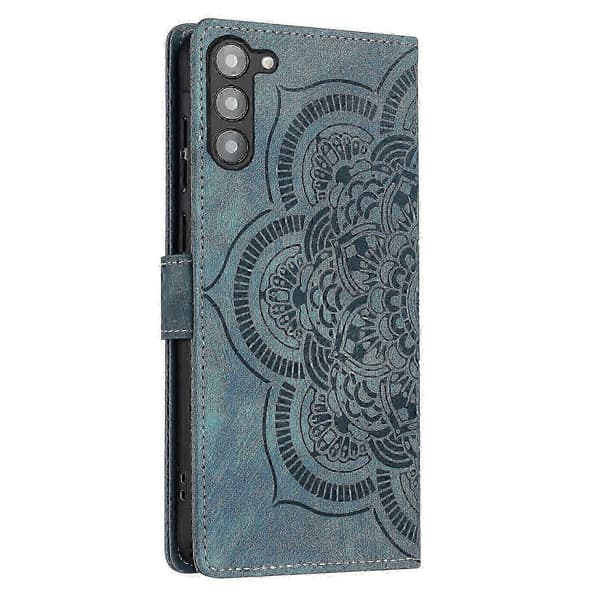 Frosted læder smartphone-etui til Mandala Emed Retro (blå, til Samsung Galaxy S23 5G)