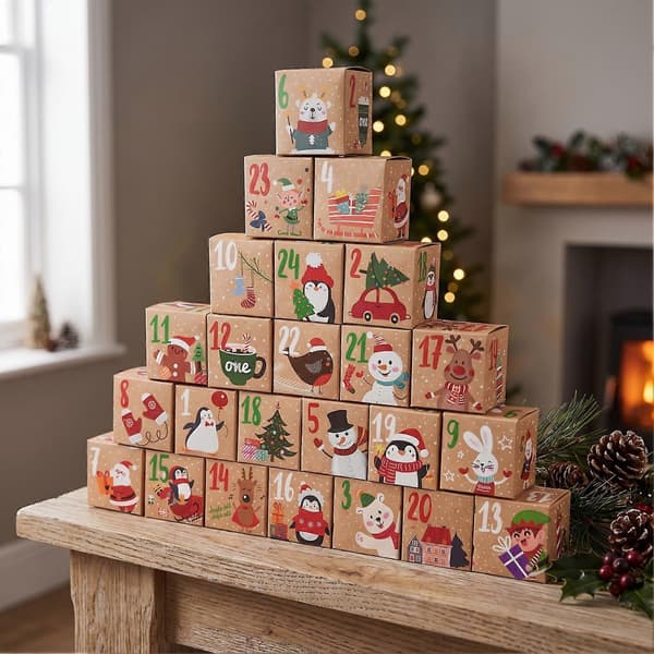 24 stk. DIY jule-adventskalenderæsker - Tomme papæsker til nedtælling