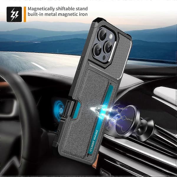 Iphone 16 Pro -kotelo korttipaikalla, nahka+TPU-suojakuori