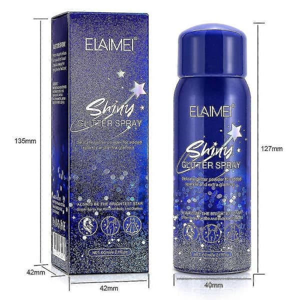 Glitter Spray 60ml - Hurtigtørkende Glitter Spray for Kropp, Hår, Klær