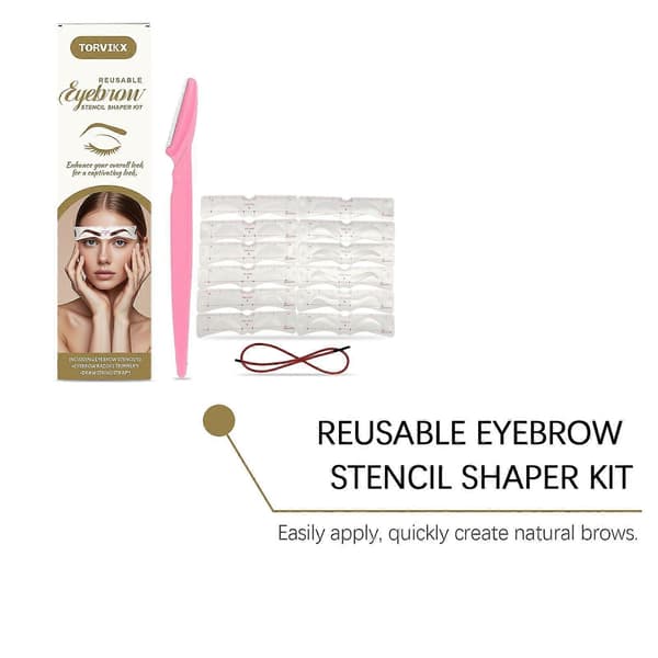 Reusable Eyebrow Stencil Shaper Kit - 12 Eyebrow Stencils, 1 x Eyebrow Razor Trimmer, 1 x Drawstring Band, 3 Minute Makeup