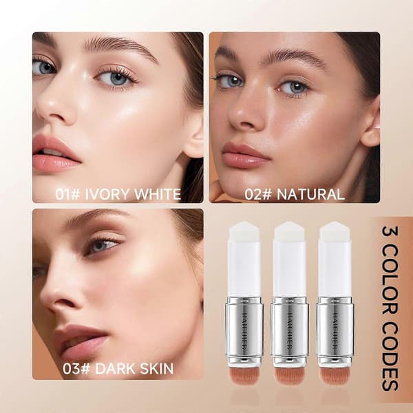 Color Changing Foundation Stick, Double-Sided Full Coverage Foundation with Ultra-Fine Brush, Creates a Lightweight, Long-Lasting and Charming Ma