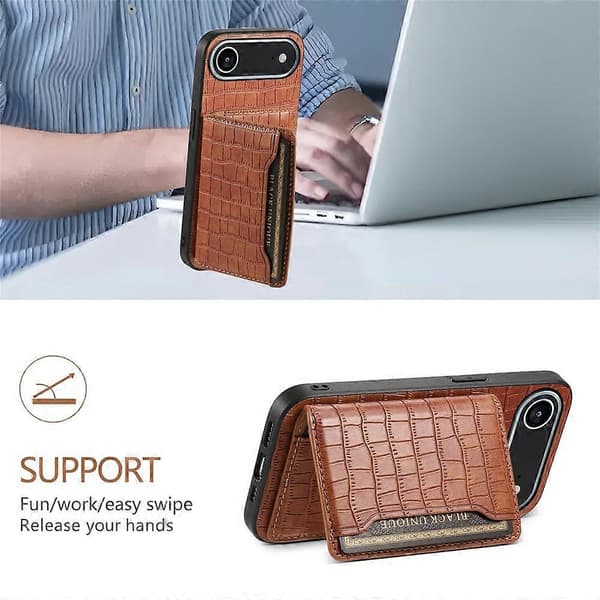 Compatible For iPhone 17 Air Case Card Holder Stand Crocodile Texture Leather Back Phone Cover