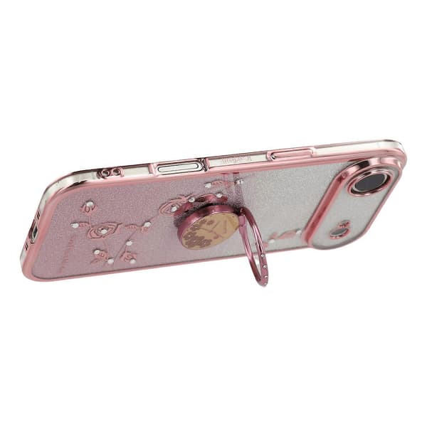 KADEM til iPhone 17 Air-deksel med ringstativ TPU-blomstertelefondeksel Gradient Glitter - Rosegull