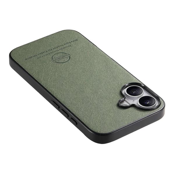 For iPhone 16 Skinntelefonbakdeksel med stofftekstur